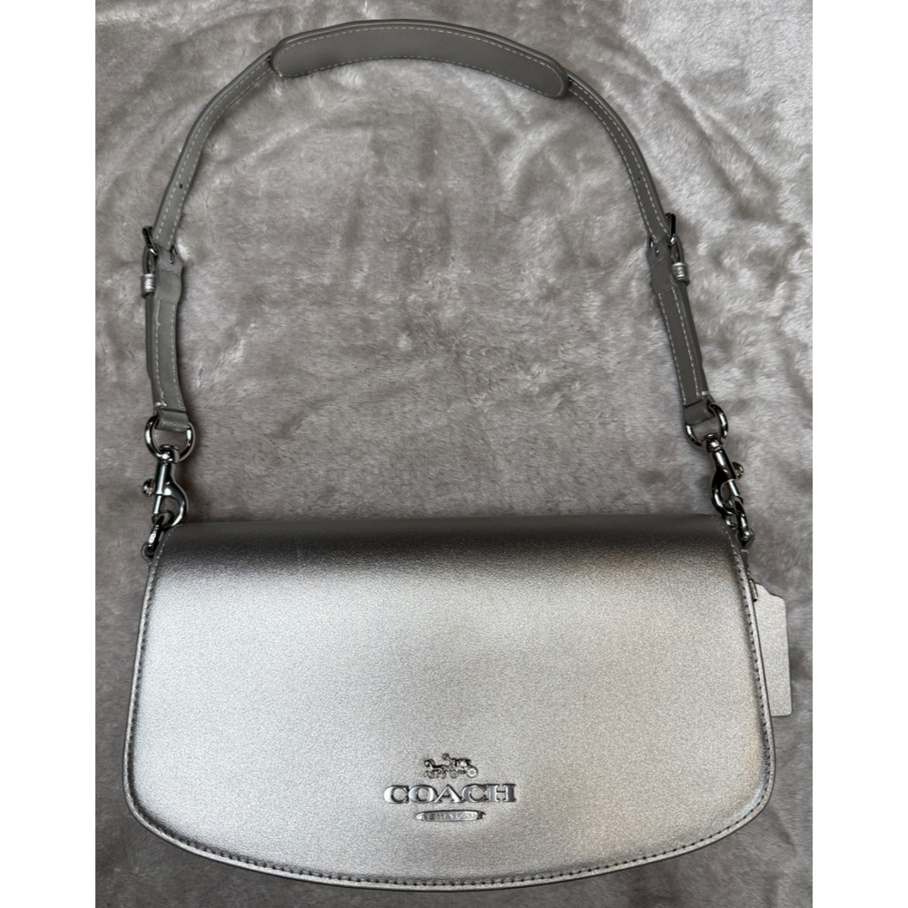 Coach Andrea Metallic Silver Smooth Leather Small Shoulder Bag CW023 NWOT